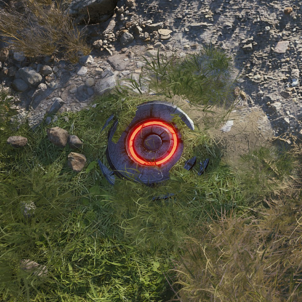 Buried Mine with red light indicator