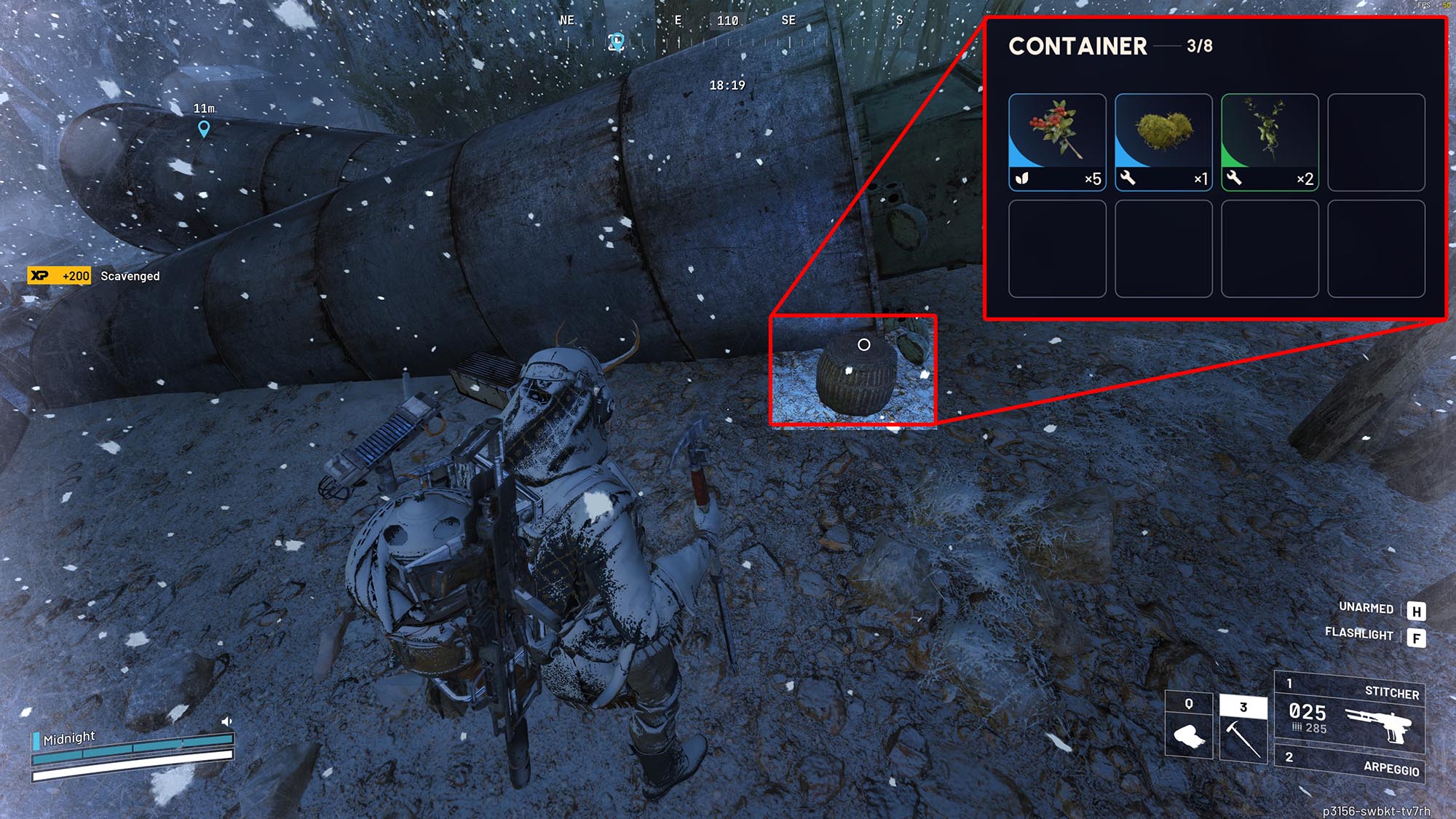 Fruit basket containing 5 Candleberries, 1 Moss, and 2 Great Mullein in Scrapyard