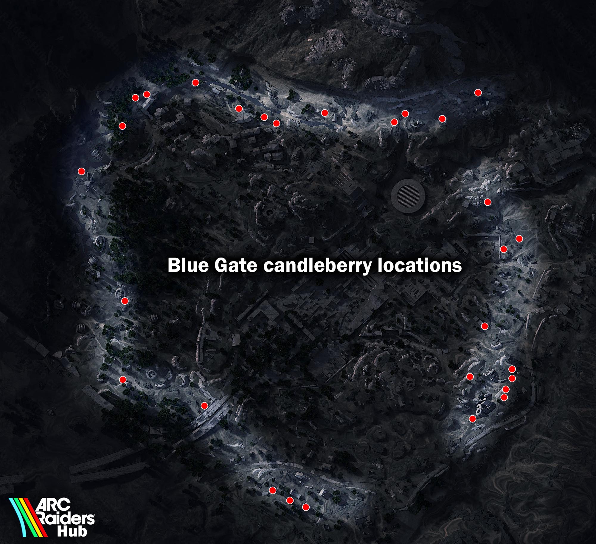 Candleberry spawn locations on Blue Gate map with vegetation areas marked