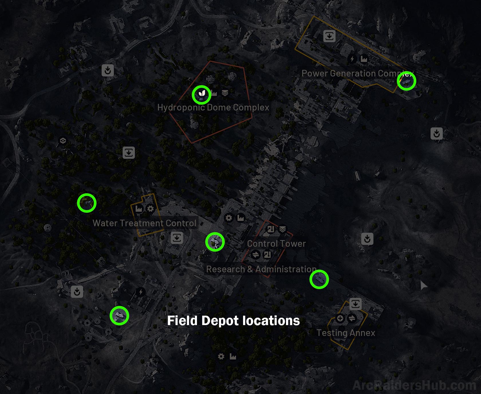 All Field Depot locations on Dam Battlegrounds map