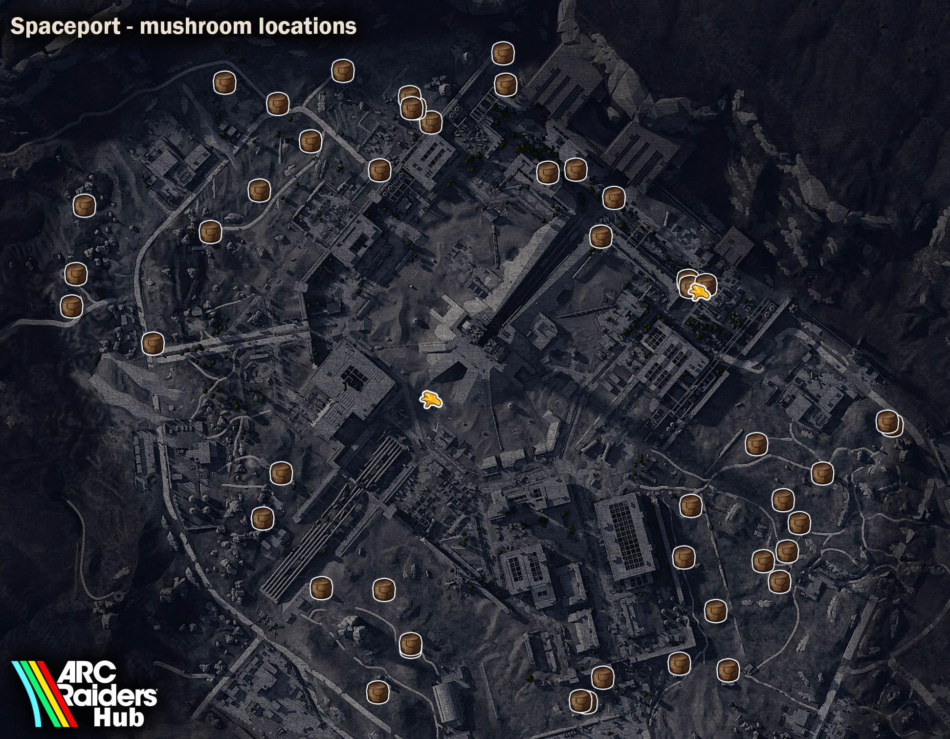 Limited mushroom spawn locations on Spaceport map with wicker basket locations highlighted
