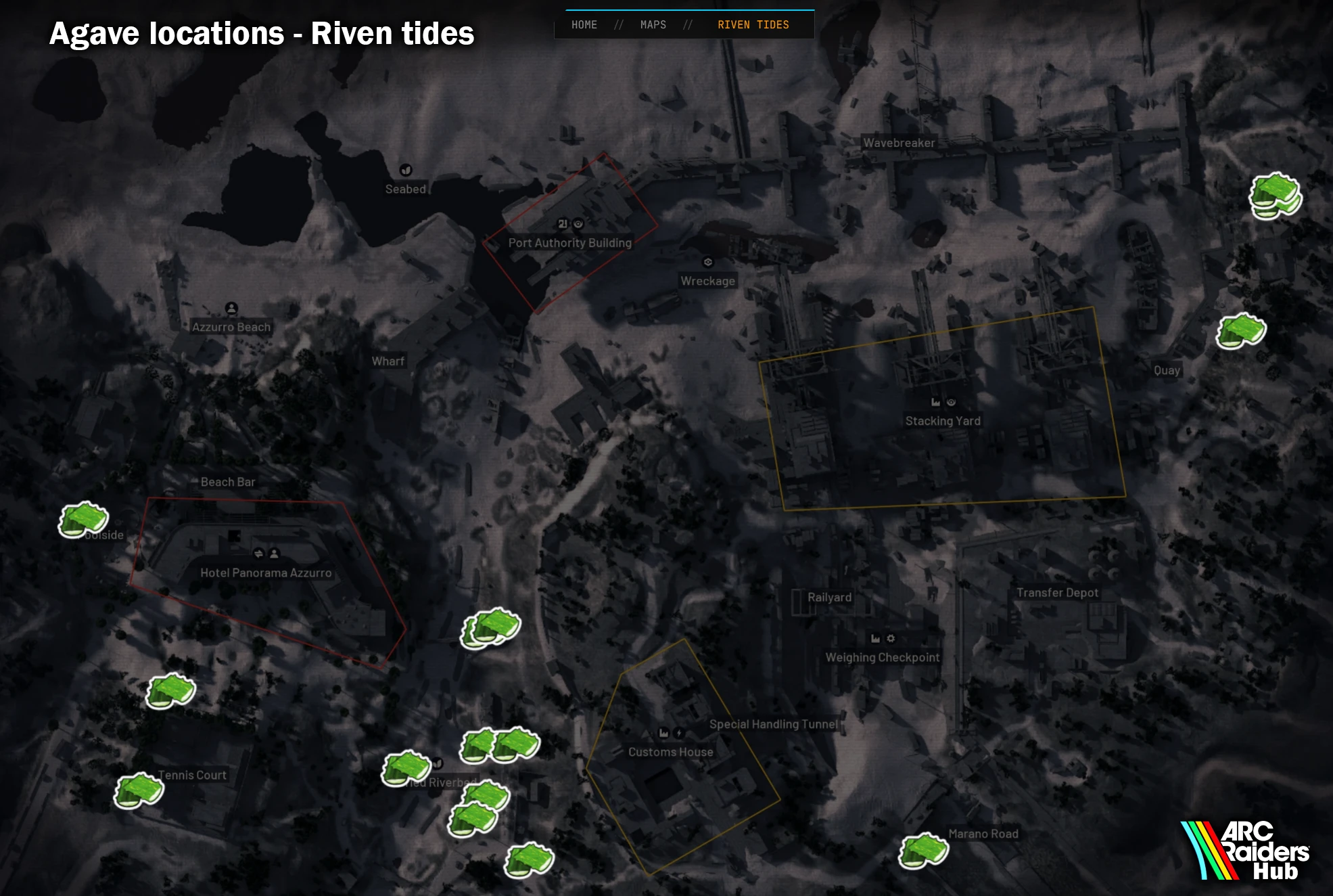 Agave spawn locations on the Riven Tides interactive map in ARC Raiders