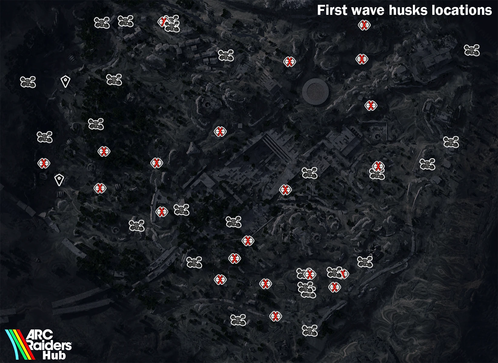 Bluegate map showing First Wave Husk locations with filter enabled
