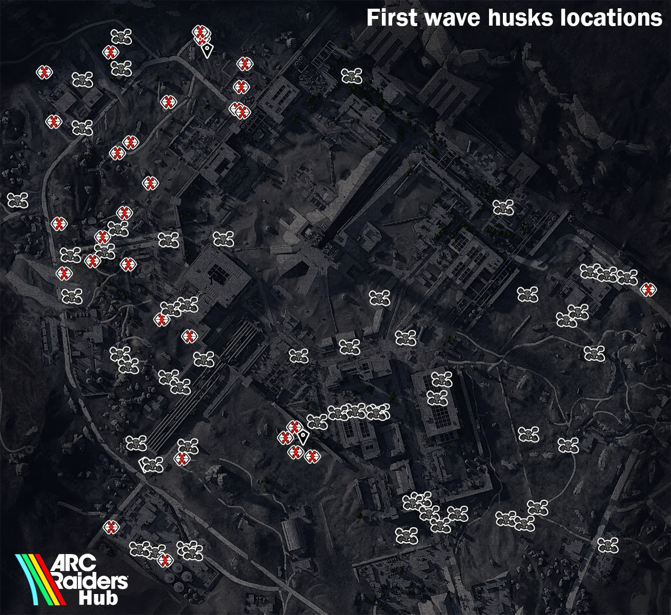 Spaceport map showing First Wave Husk locations with filter enabled