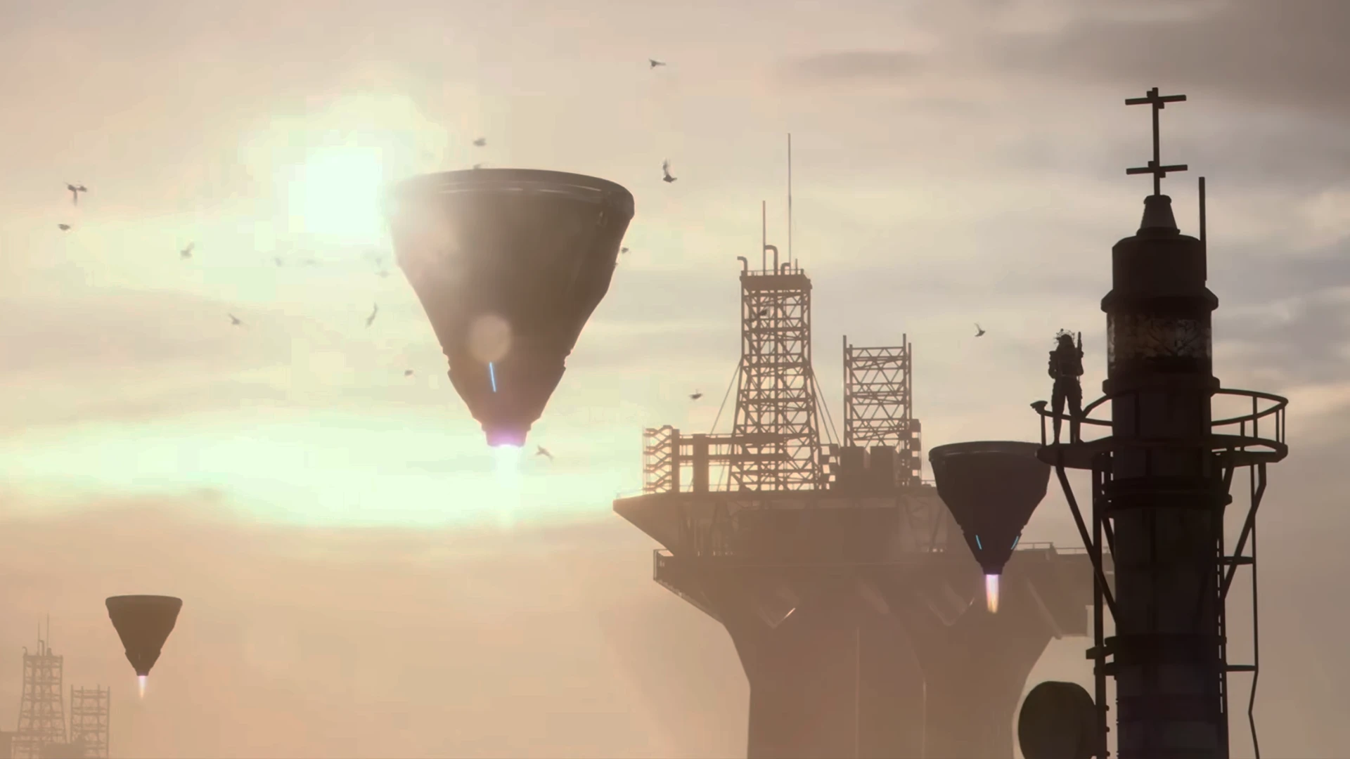 ARC Turbine near oil rig structure in ARC Raiders Riven Tides