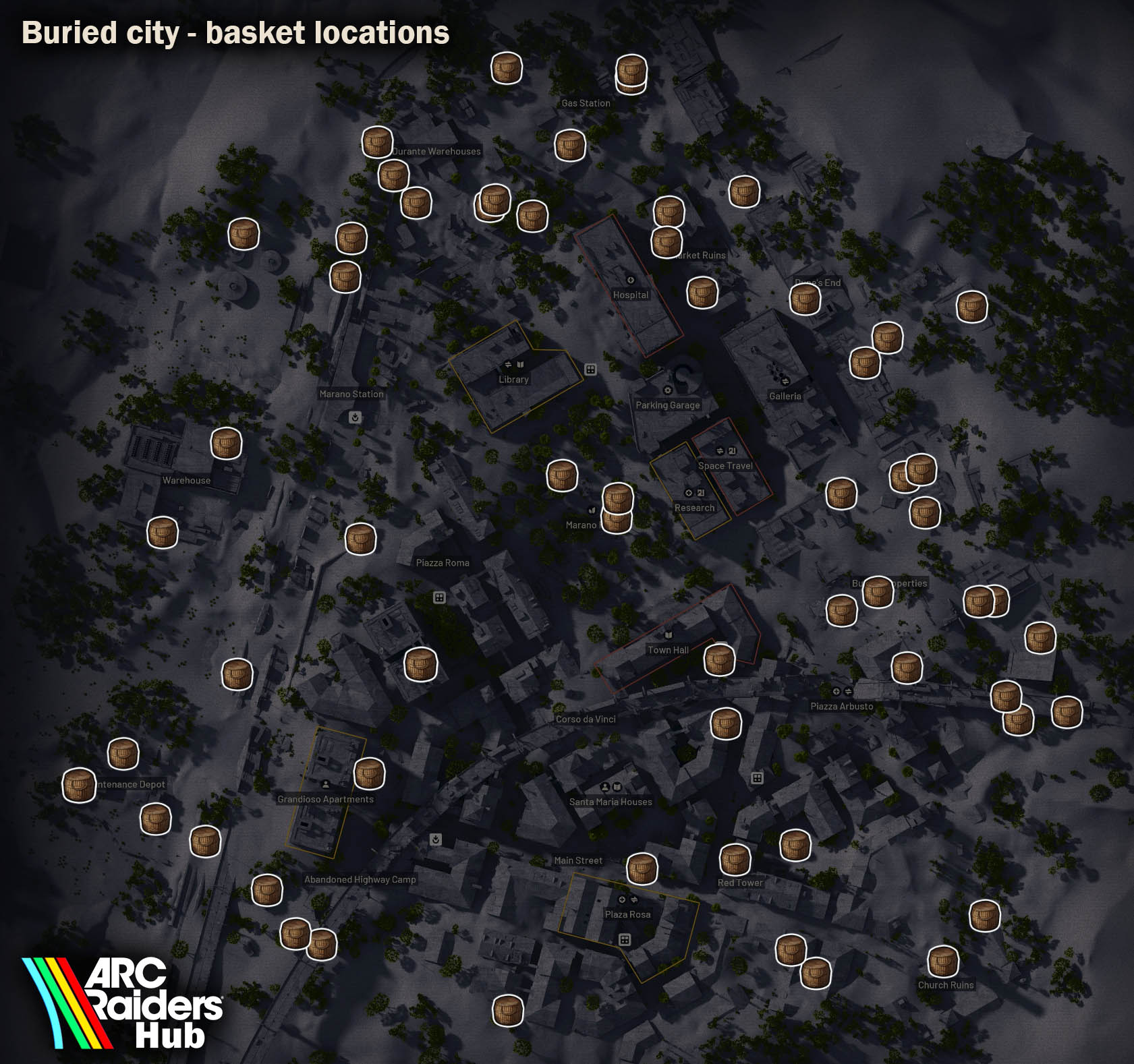 Wicker basket locations on Buried City map - no natural mushroom spawns found