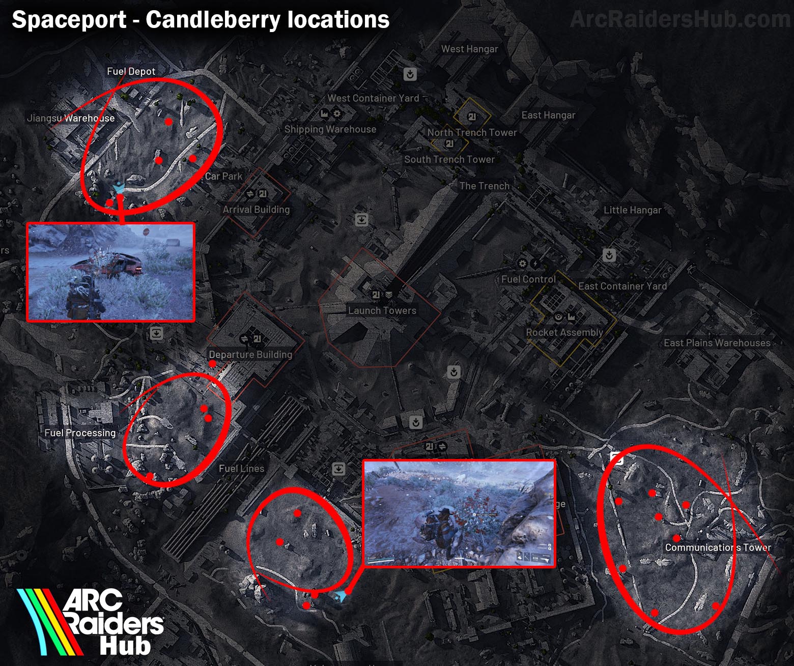 Candleberry spawn locations on Spaceport map with nature regions highlighted