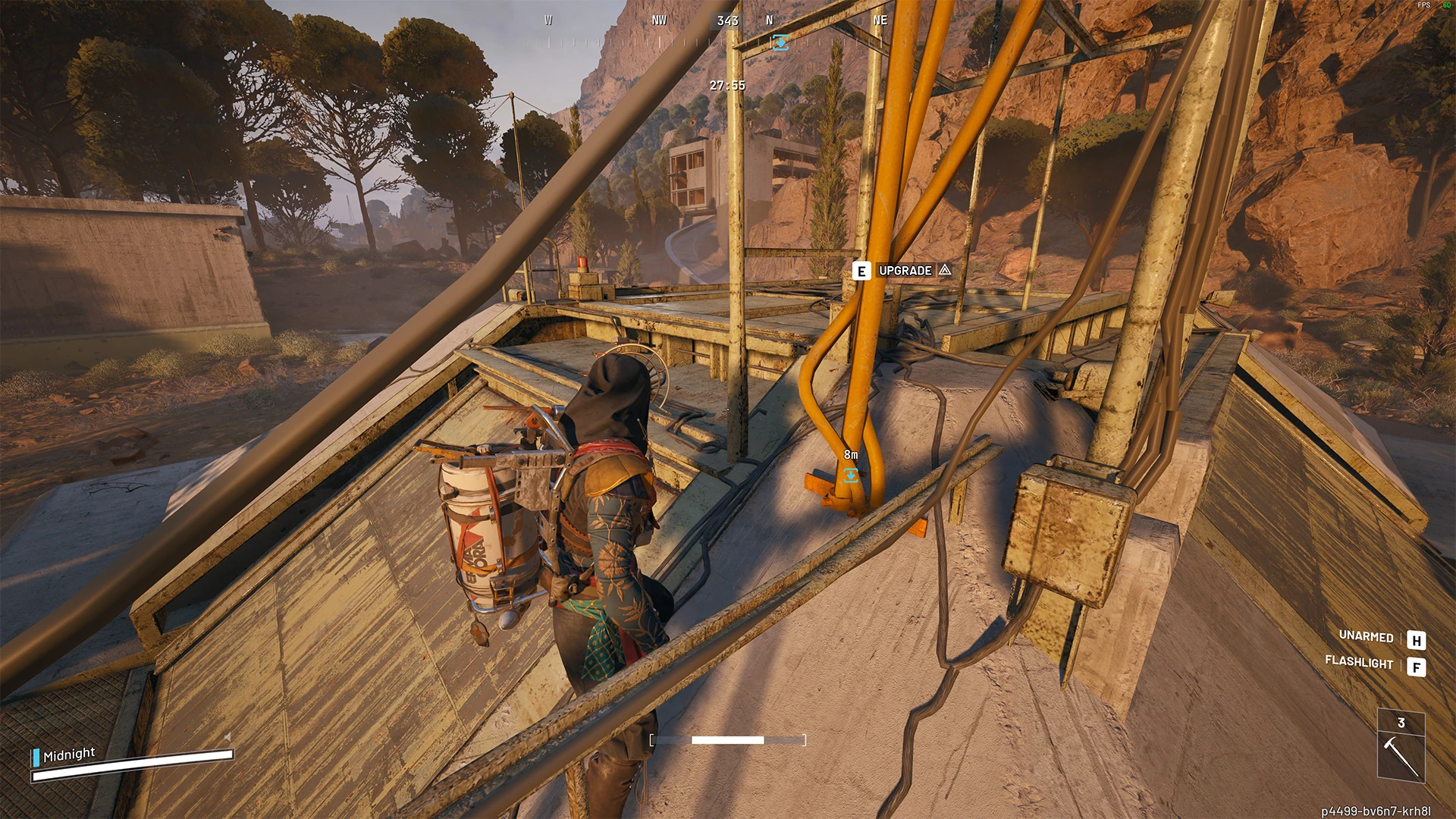 Standing on top of a cargo elevator in ARC Raiders with the antenna upgrade prompt on screen