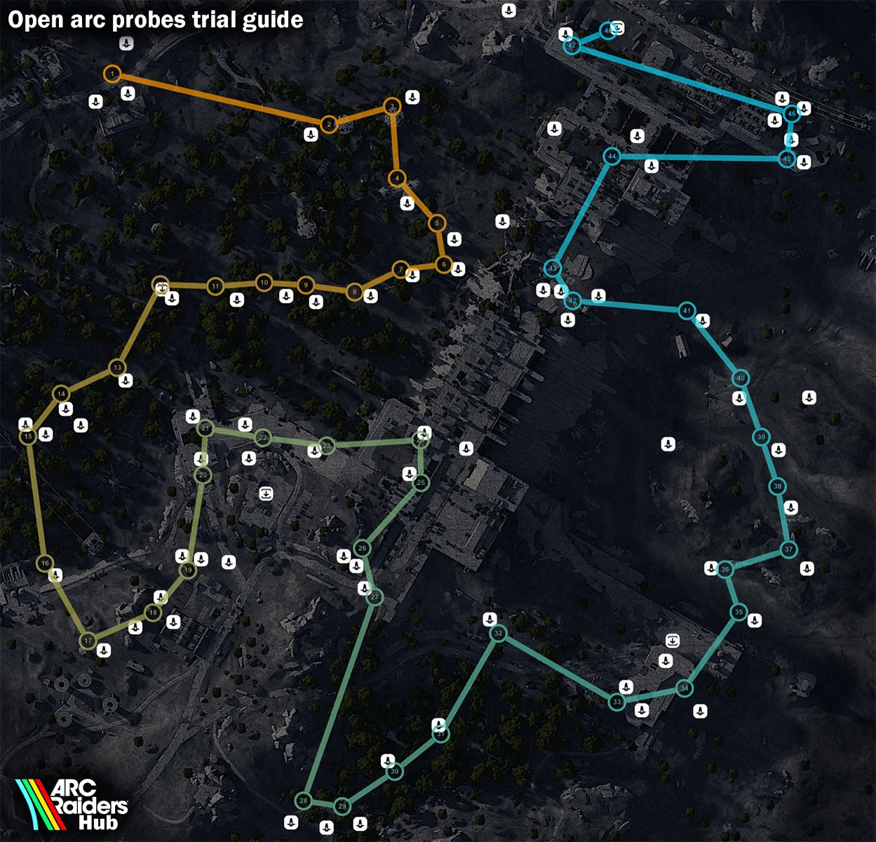 Dam Battlegrounds probe locations and suggested route