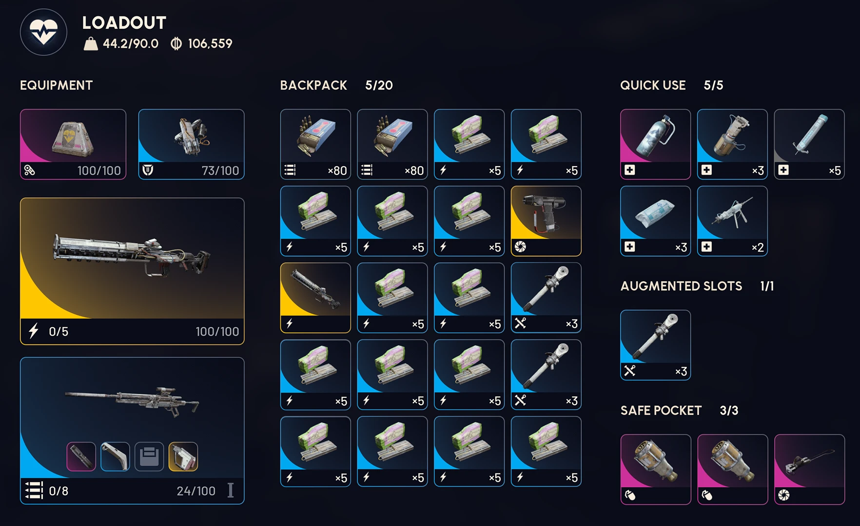 Damage Fireflies trial loadout — Survivor, Blue Shield, Jupiter, Osprey, Photoelectric Cloak, Wolf Packs, Ziplines