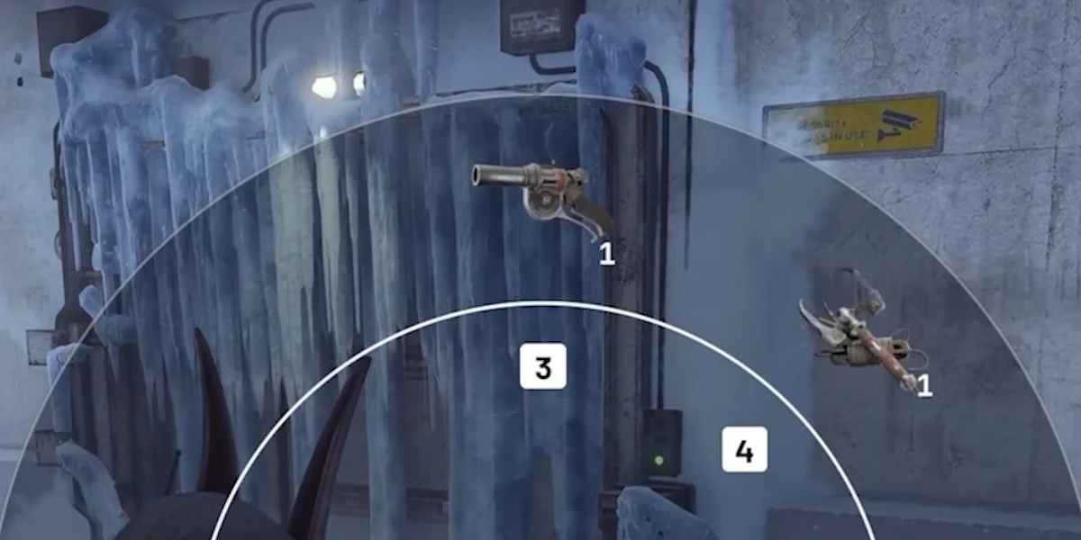 Close-up of a new flare-gun-like pistol in the top slot of the ARC Raiders quick-use wheel