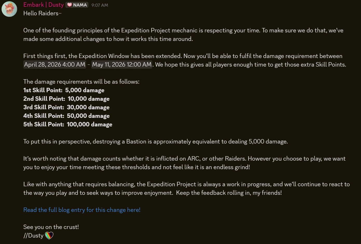 Arc Raiders Expedition 3 damage requirements for each Skill Point