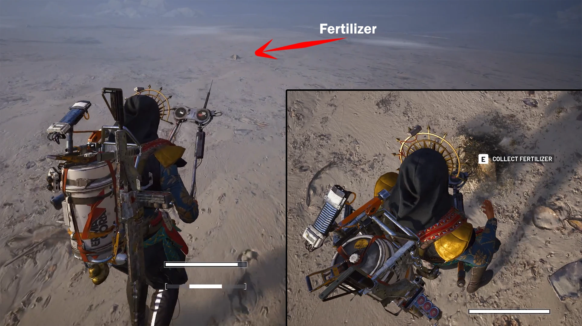 Fertilizer item shown from a distance in a planter and close up in inventory in ARC Raiders