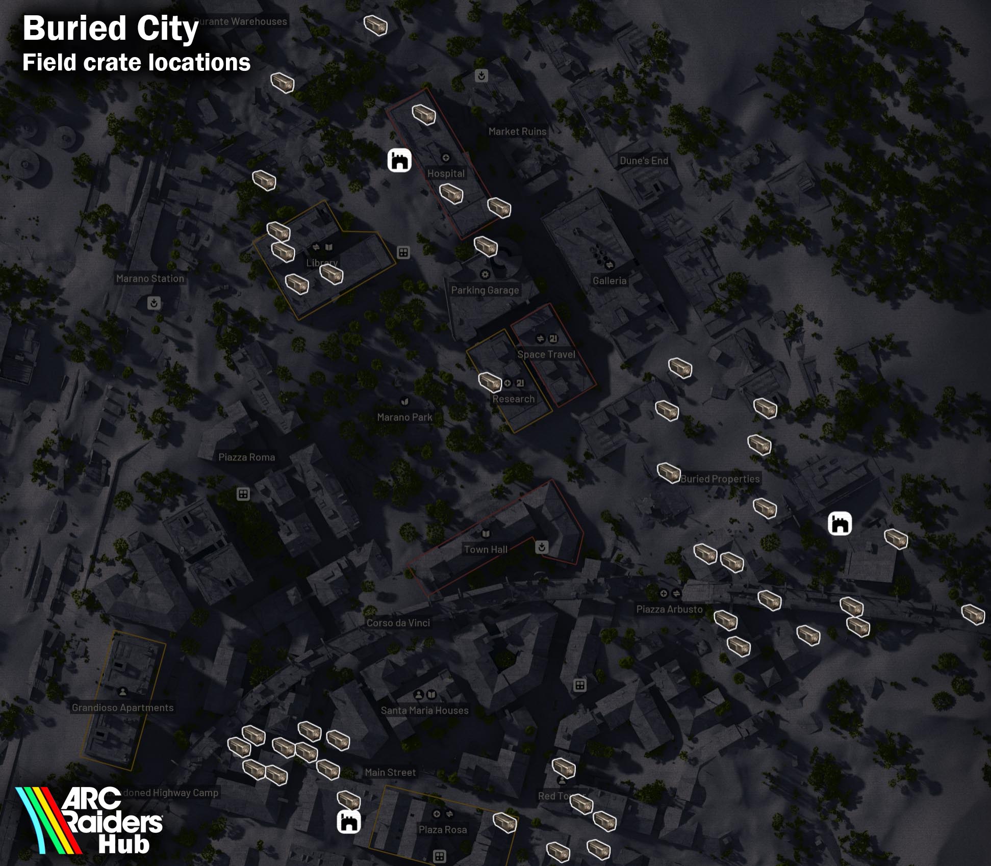 Field Crate locations on Buried City map