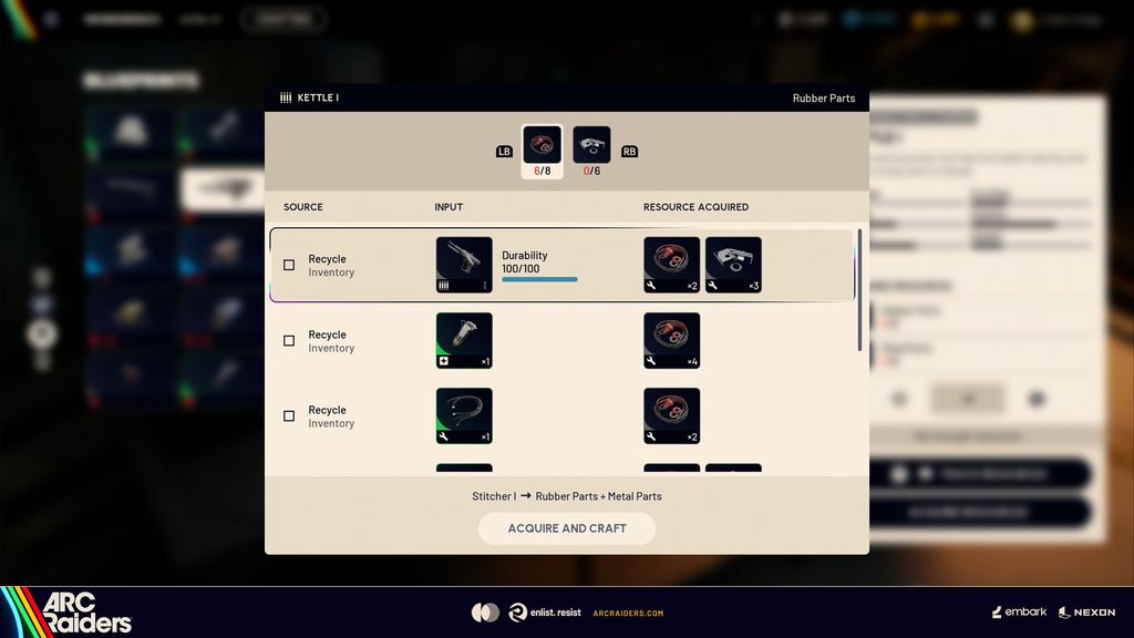 Improved crafting UI with material sourcing