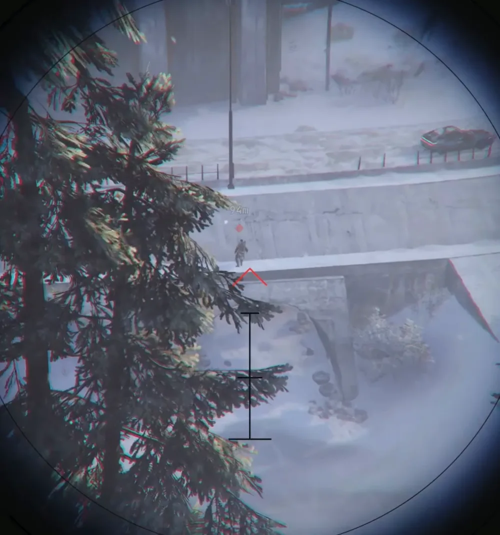 Scoped Renegade sight picture on a Raider about 95 metres away