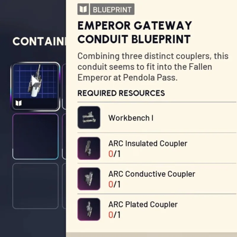Emperor Gateway Conduit Blueprint: Workbench I plus one ARC Insulated, Conductive and Plated Coupler