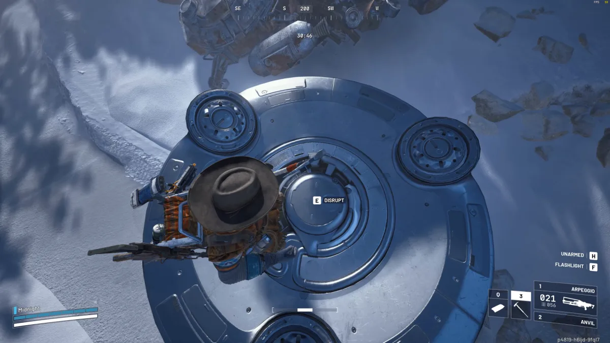 Standing on a round ARC platform with the Disrupt prompt in its centre