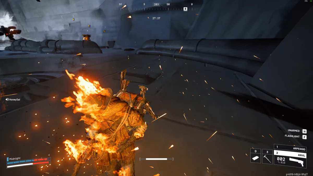 A Raider on fire on the Frigate's deck while Fireflies attack
