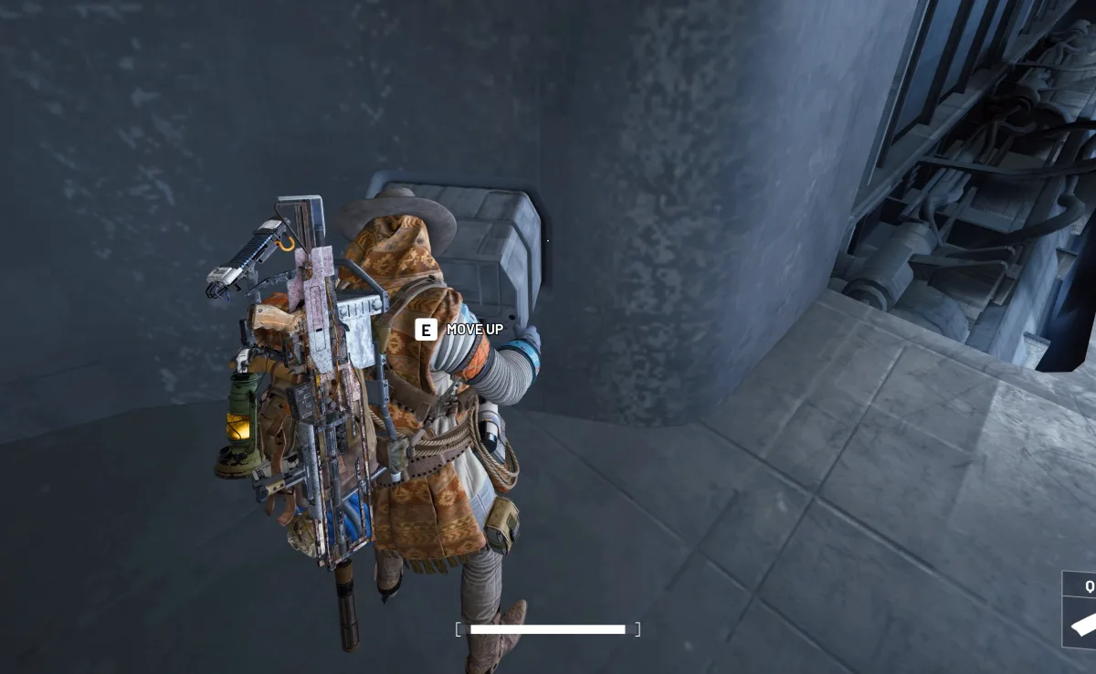 A Raider at the Move Up panel of the Frigate's three-player elevator