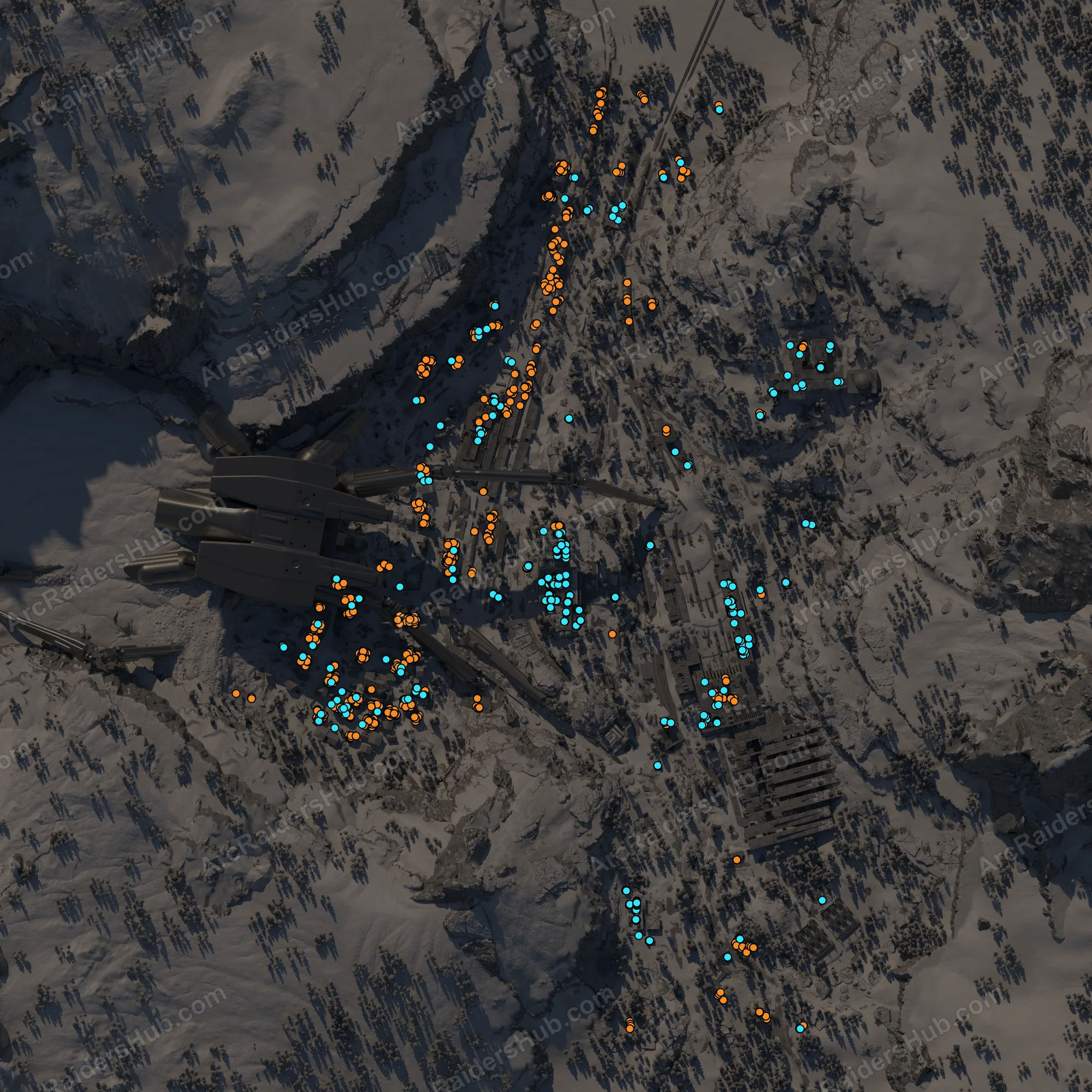 Pendola Pass map with every possible Planks spot, coloured by type