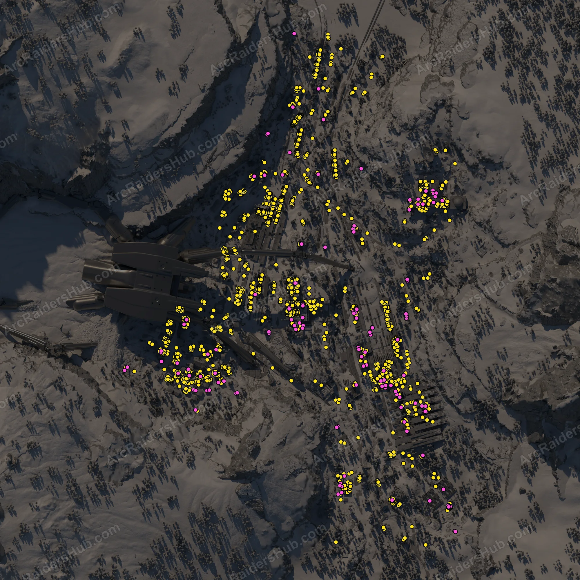 Pendola Pass map with every possible Sheet Metal spot, coloured by type