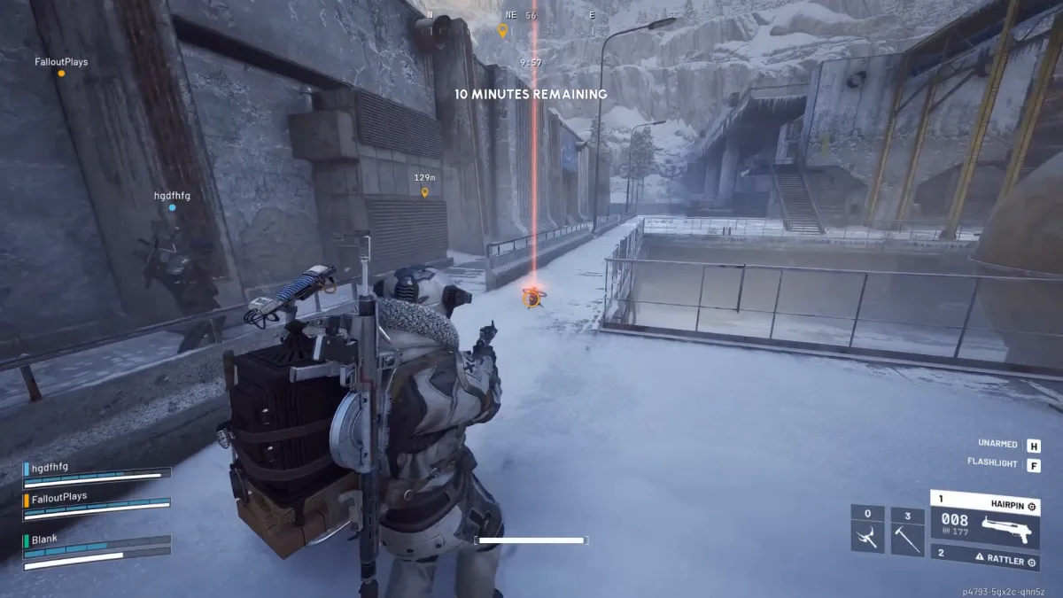 A deployed Emperor Beacon sending a red laser into the sky