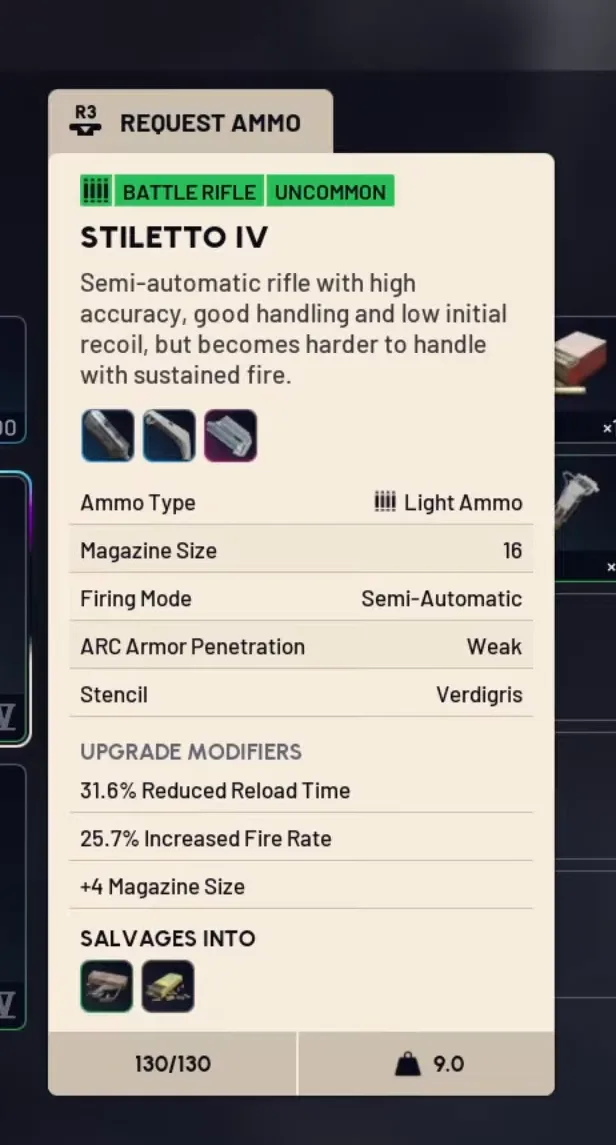 Stiletto IV tooltip showing Stencil: Verdigris