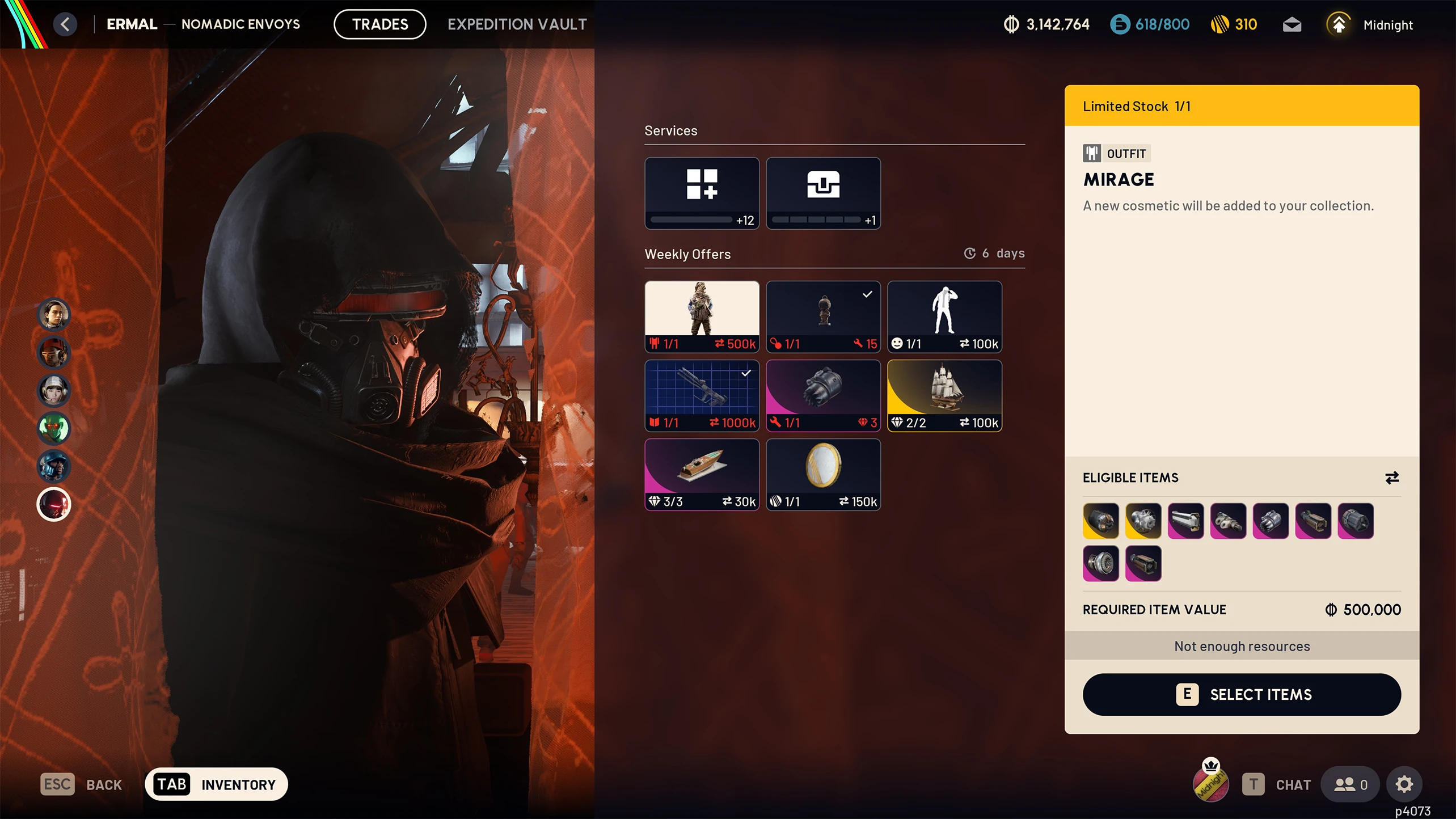 Nomadic Envoy trade screen in ARC Raiders showing weekly rotating offers