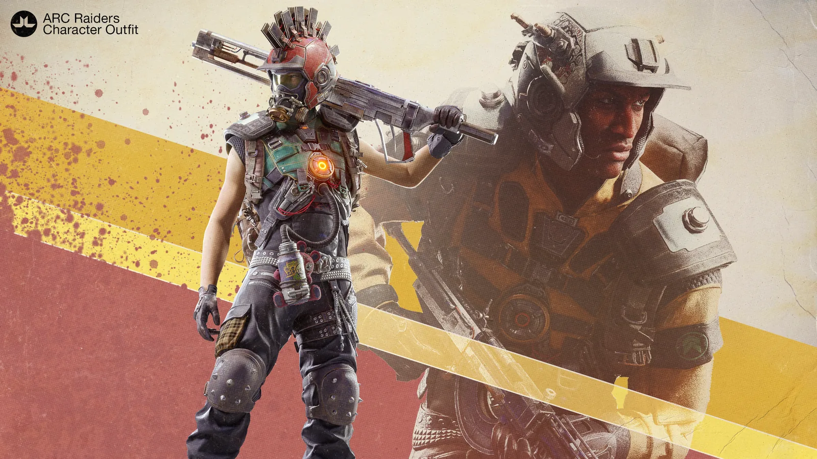The Noxious Set character outfit: spiked red helmet, gas mask and a glowing orange chest core