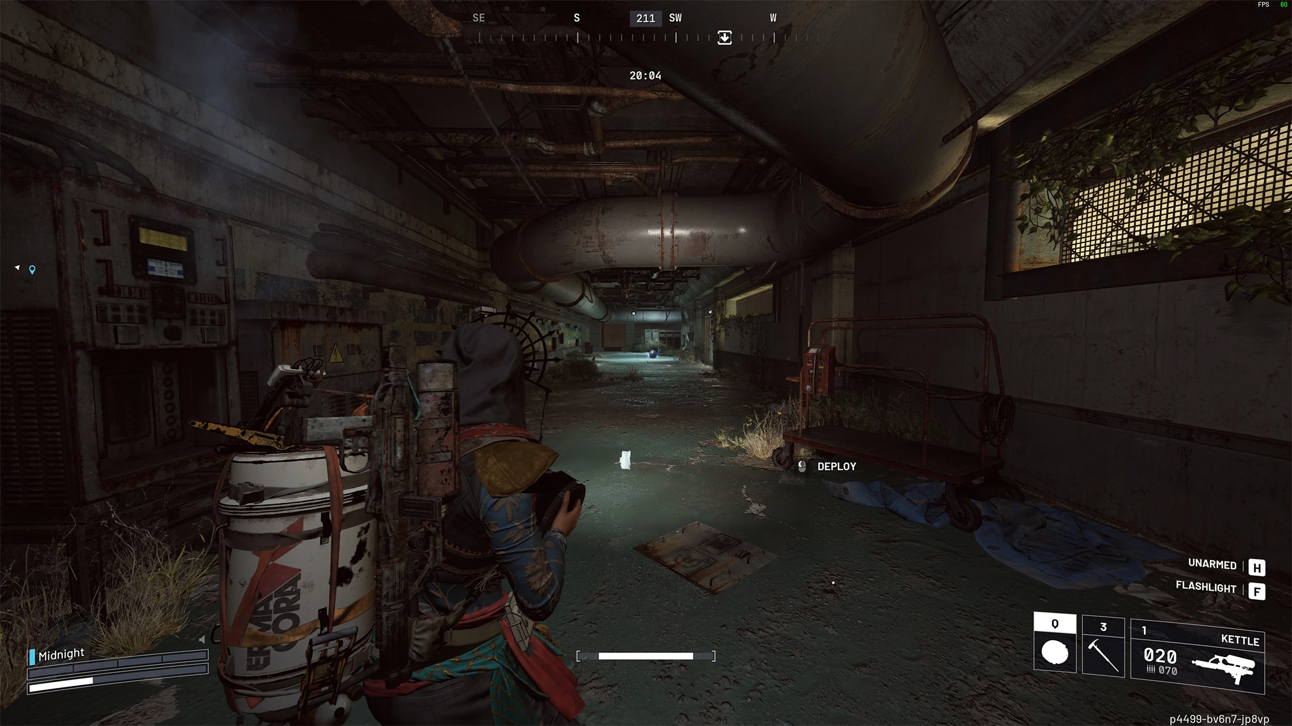 Standing in a Water Treatment hallway on Dam Battlegrounds ready to deploy a Pop Trigger, with a Fireball ARC enemy in the distance
