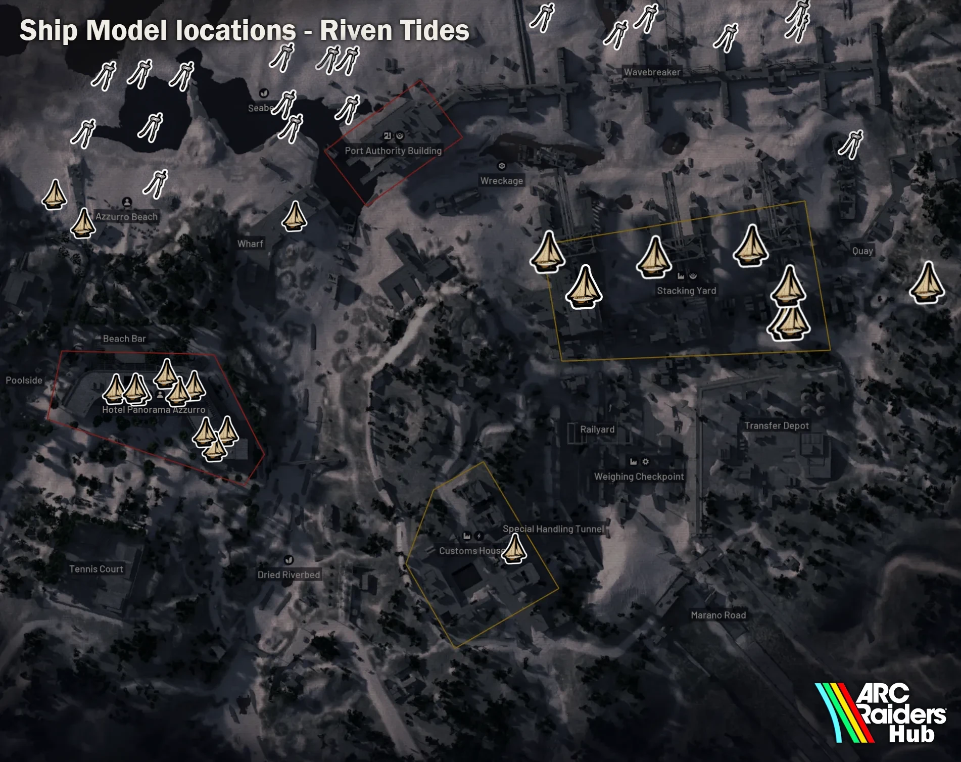 Ship Model spawn locations on the Riven Tides interactive map in ARC Raiders
