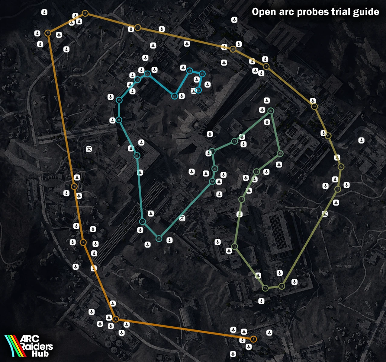 Spaceport probe locations and suggested route