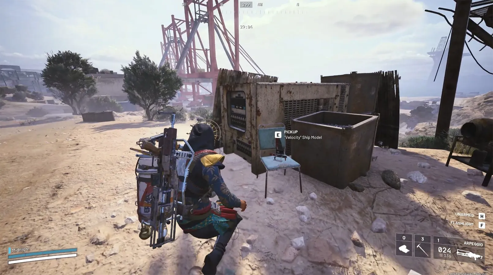 Velocity Ship Model on a chair outside in ARC Raiders Riven Tides