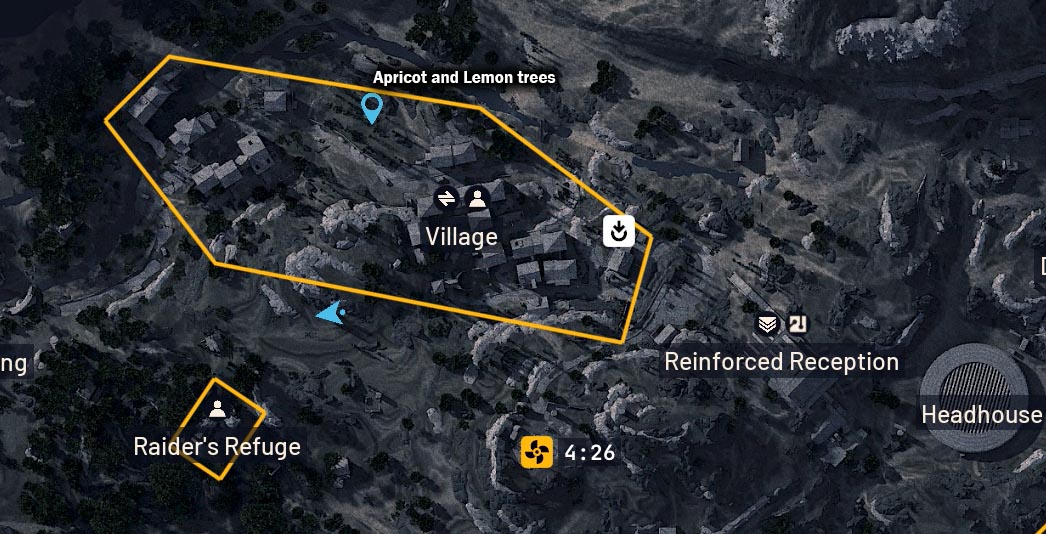 Map showing Lemon and Apricot tree locations